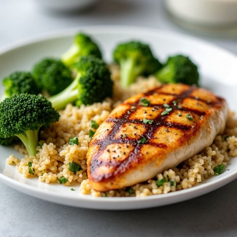Grilled Chicken Breast with Quinoa and Steamed Broccoli