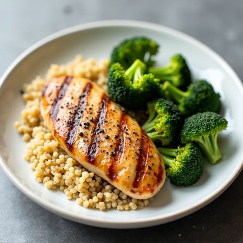 Grilled Chicken Breast with Quinoa and Roasted Broccoli