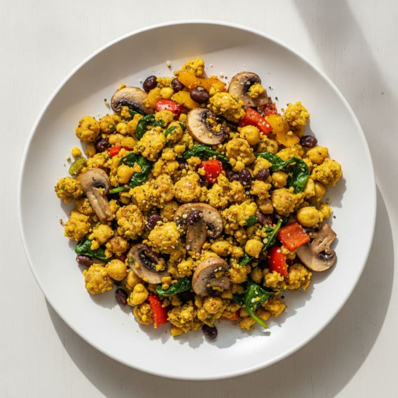 Chickpea Scramble with Roasted Vegetables
