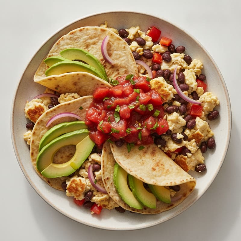 Egg White Scramble with Black Beans and Salsa