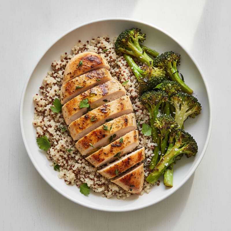 Grilled Chicken Breast with Quinoa and Roasted Broccoli