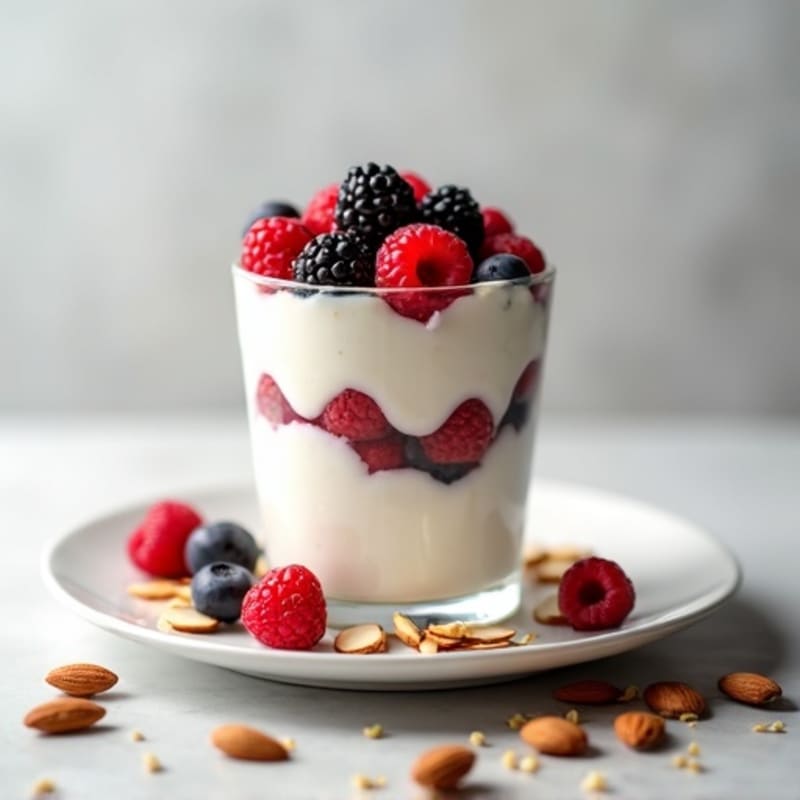 Greek Yogurt Protein Parfait with Mixed Berries and Almonds