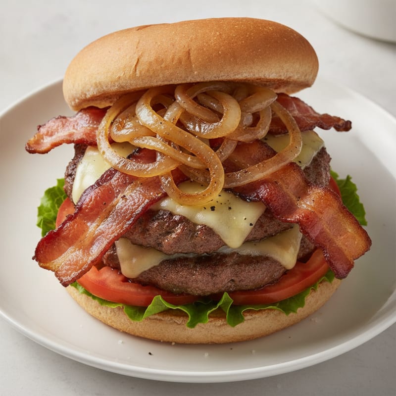 Double Bacon Cheeseburger with Caramelized Onions