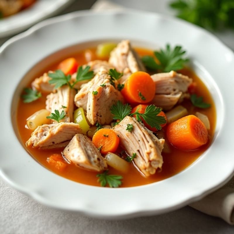 Tender Herb-Garlic Shredded Chicken Stew