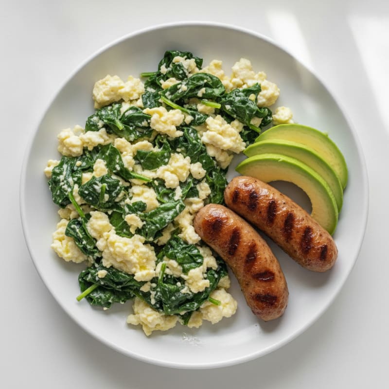 Egg White and Spinach Scramble with Grilled Turkey Sausage