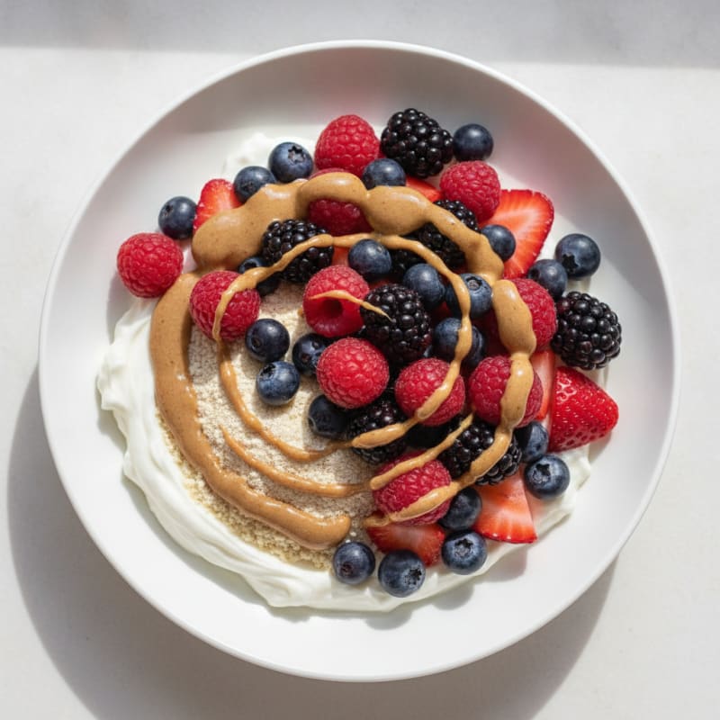 Greek Yogurt Protein Parfait with Mixed Berries and Almond Butter