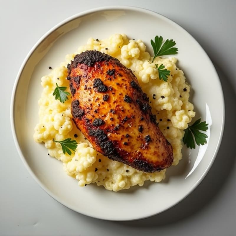 Roasted Chicken with Creamy Garlic Herb Cauliflower Mash