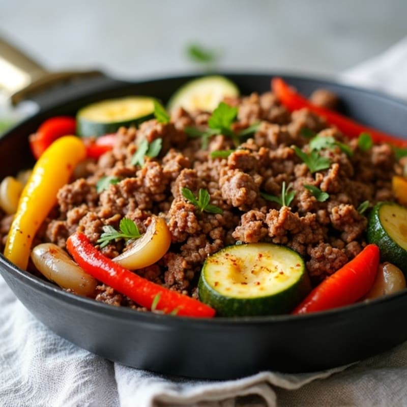 Lean Ground Beef and Roasted Vegetable Skillet