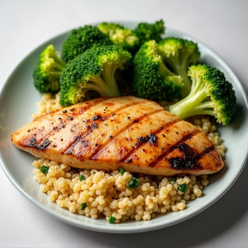 Grilled Chicken Breast with Roasted Broccoli and Quinoa