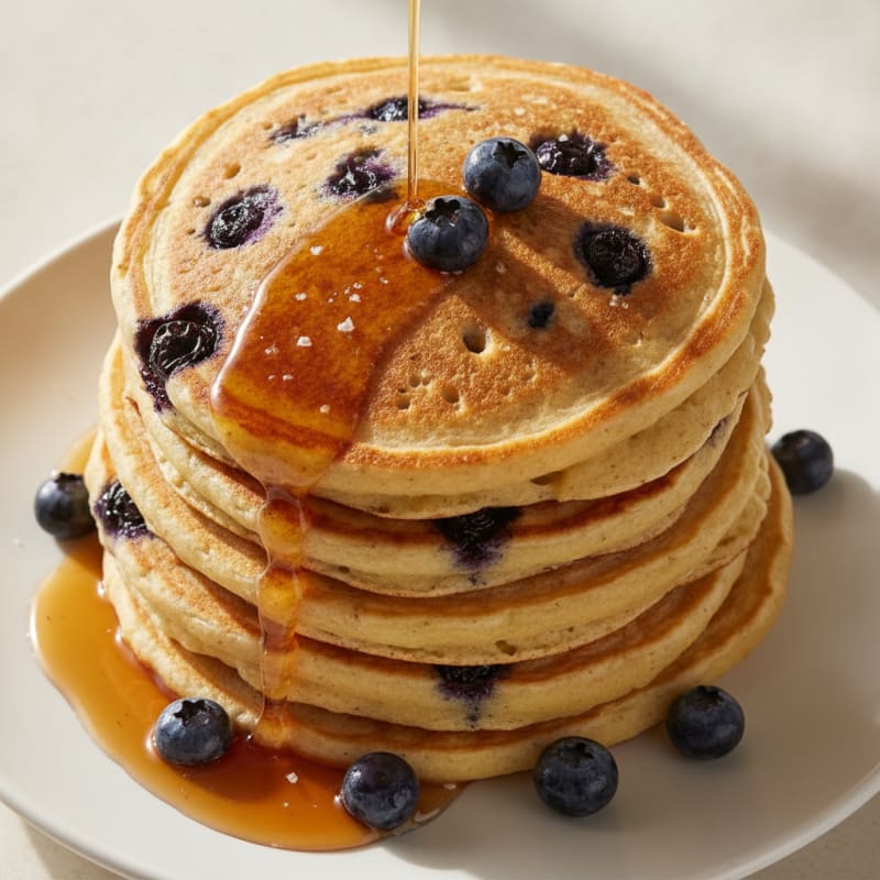 Blueberry Ricotta Pancakes with Maple Syrup
