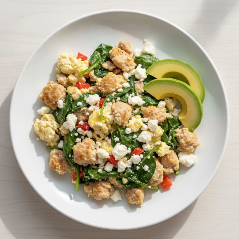 Egg White Scramble with Turkey Sausage and Spinach