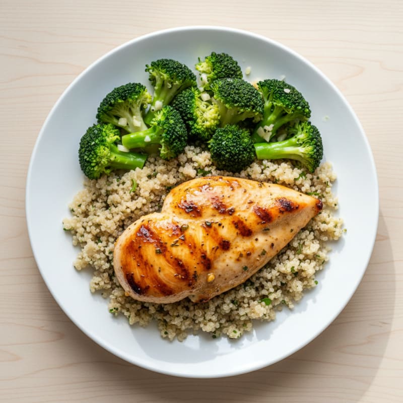 Grilled Chicken Breast with Quinoa and Steamed Broccoli
