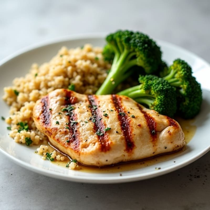 Grilled Chicken Breast with Quinoa and Roasted Broccoli