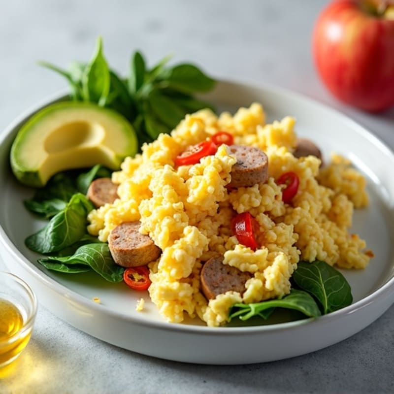 Egg White Scramble with Turkey Sausage, Spinach & Fresh Sides
