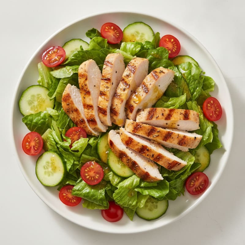 Grilled Turkey Breast Salad with Crisp Romaine and Cherry Tomatoes