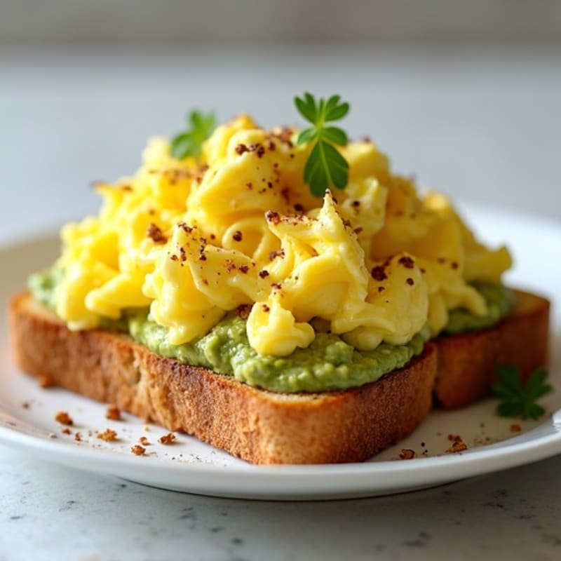 Creamy Avocado Sourdough Toast with Scrambled Eggs