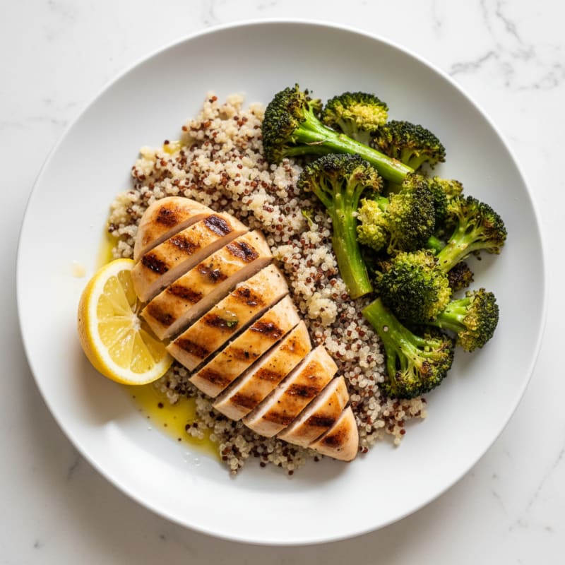 Grilled Chicken Breast with Quinoa and Roasted Broccoli