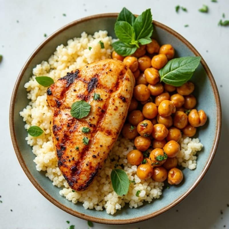 Garlic-Herb Cauliflower Rice Bowl with Crispy Chickpeas