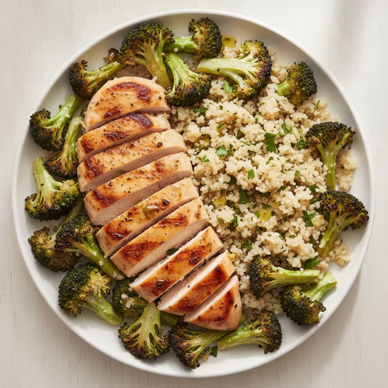 Grilled Chicken Breast with Roasted Broccoli and Quinoa