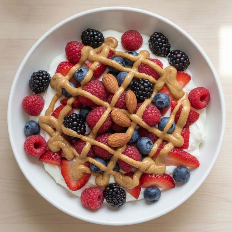 Greek Yogurt Protein Parfait with Mixed Berries and Almond Butter