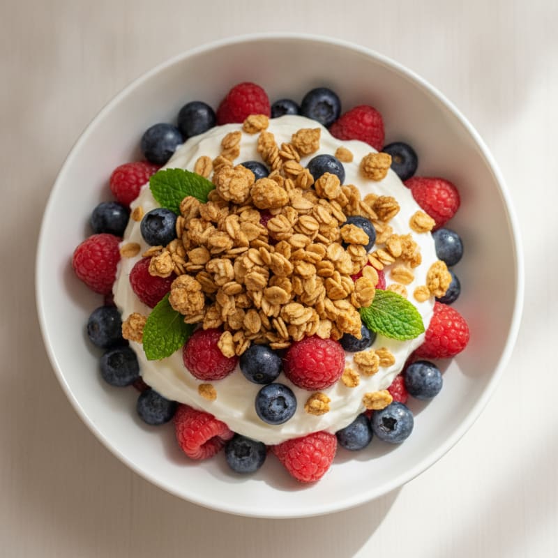 Greek Yogurt Parfait with Mixed Berries and Protein Granola