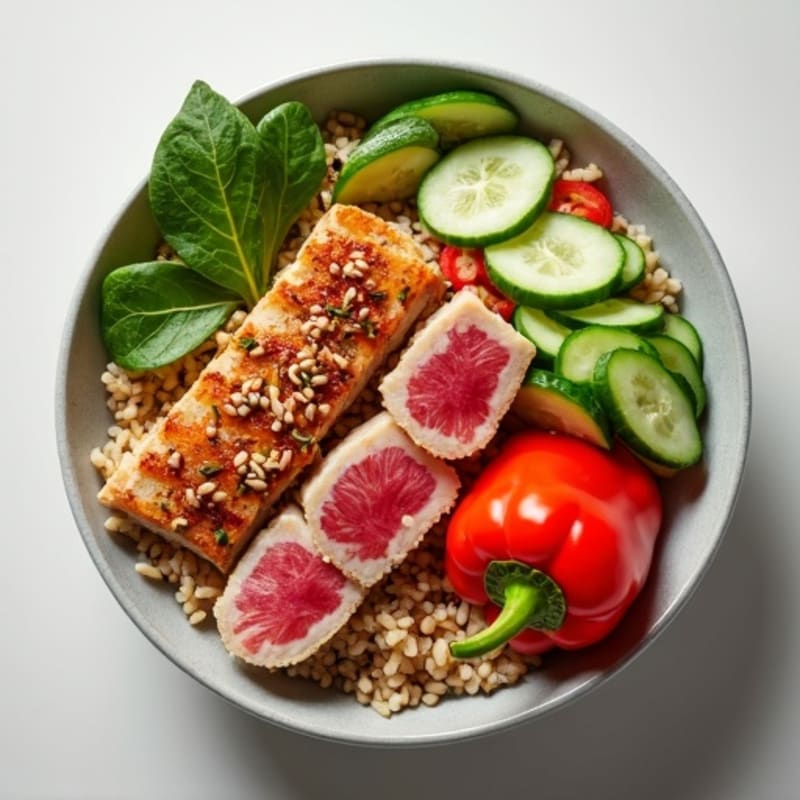 Fresh Tuna and Brown Rice Bowl with Crisp Sesame-Ginger Vegetables