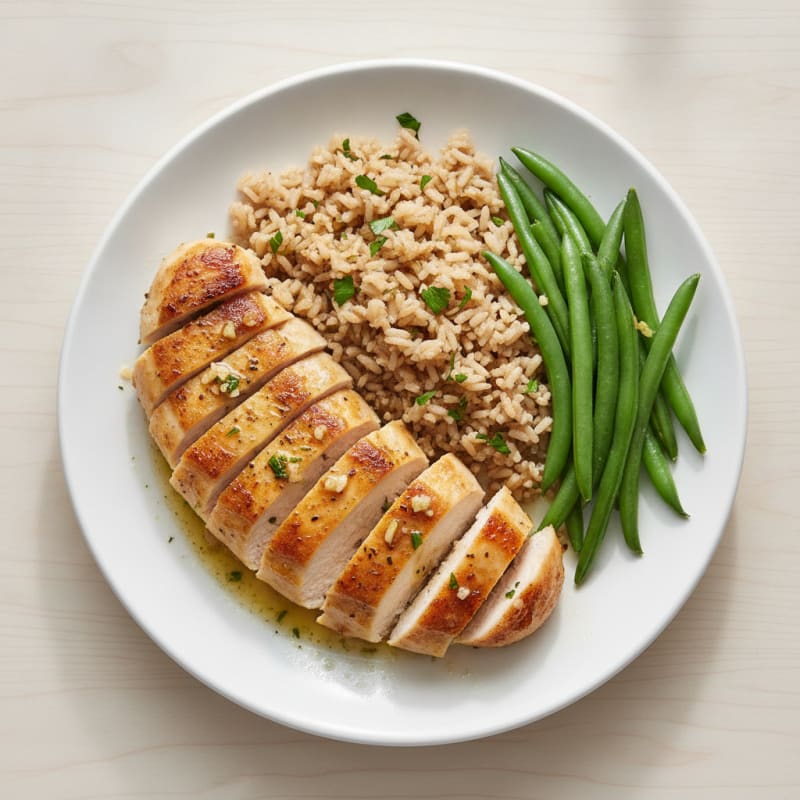 Seared Chicken Breast with Herb Rice and Steamed Green Beans