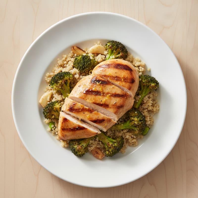 Grilled Chicken Breast with Quinoa and Roasted Broccoli