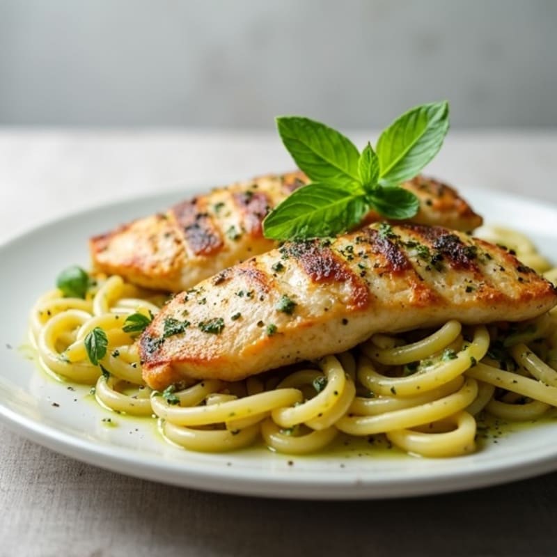 Pan-Seared Chicken with Creamy Pesto Pasta