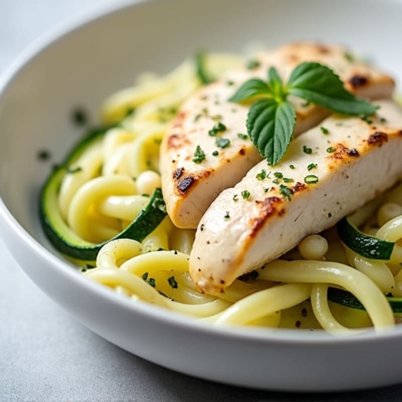 Creamy Cauliflower Alfredo Chicken with Zucchini Noodles