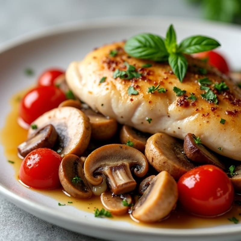 Herb-Tomato Braised Chicken with Mushrooms