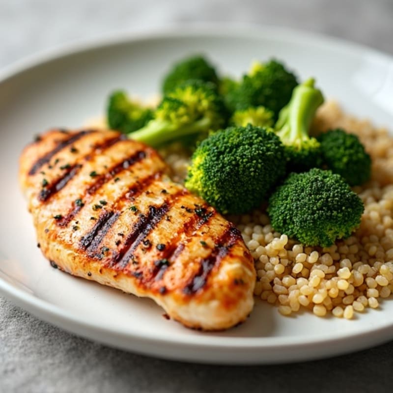 Grilled Chicken Breast with Roasted Broccoli and Quinoa