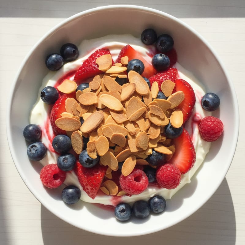 Greek Yogurt Protein Parfait with Mixed Berries and Almonds