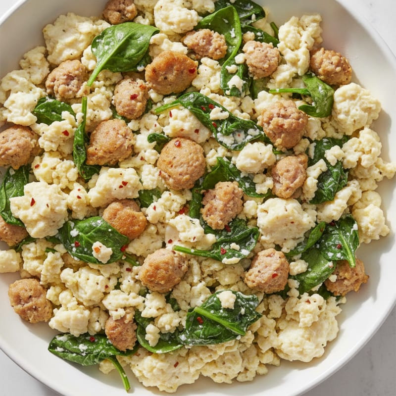 Egg White and Turkey Sausage Scramble with Spinach