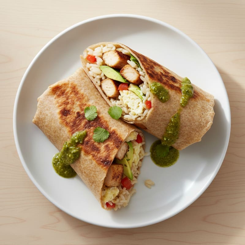 Crispy Chicken and Egg White Breakfast Burrito with Rice