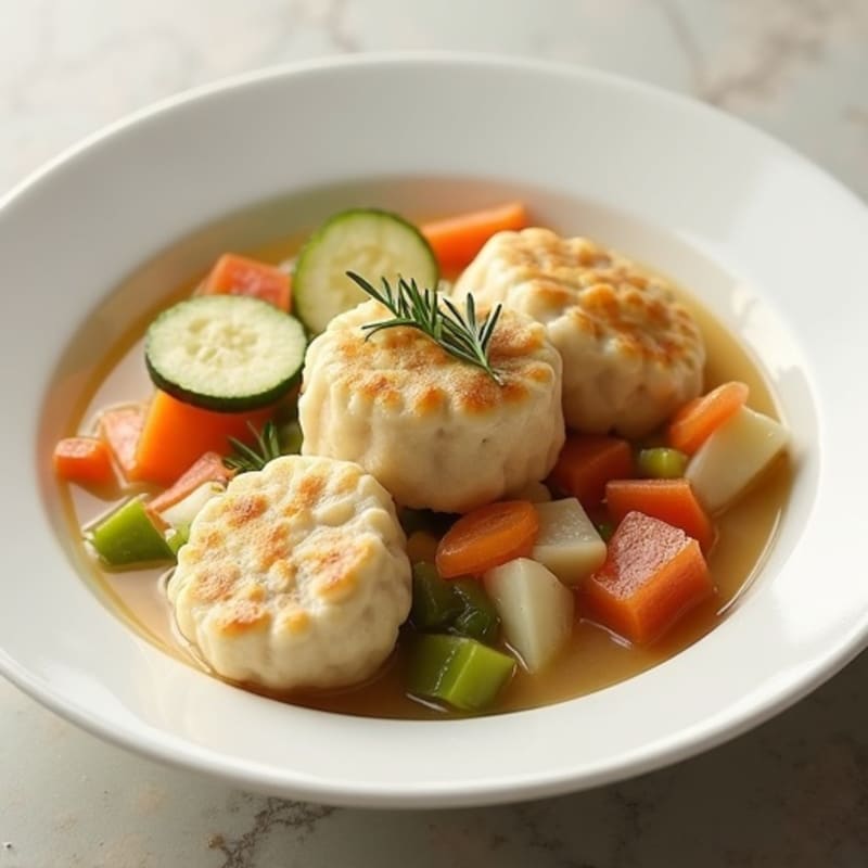 Creamy Chicken and Vegetable Stew with Lightened Dumplings