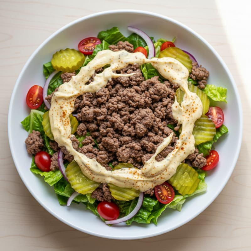 Crispy Beef Burger Bowl with Zesty Sauce
