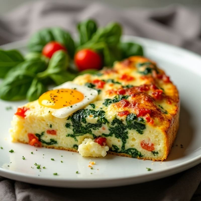Fluffy Egg Frittata with Fresh Spinach and Roasted Red Peppers