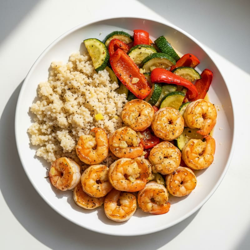 Garlic Shrimp with Roasted Vegetables and Quinoa