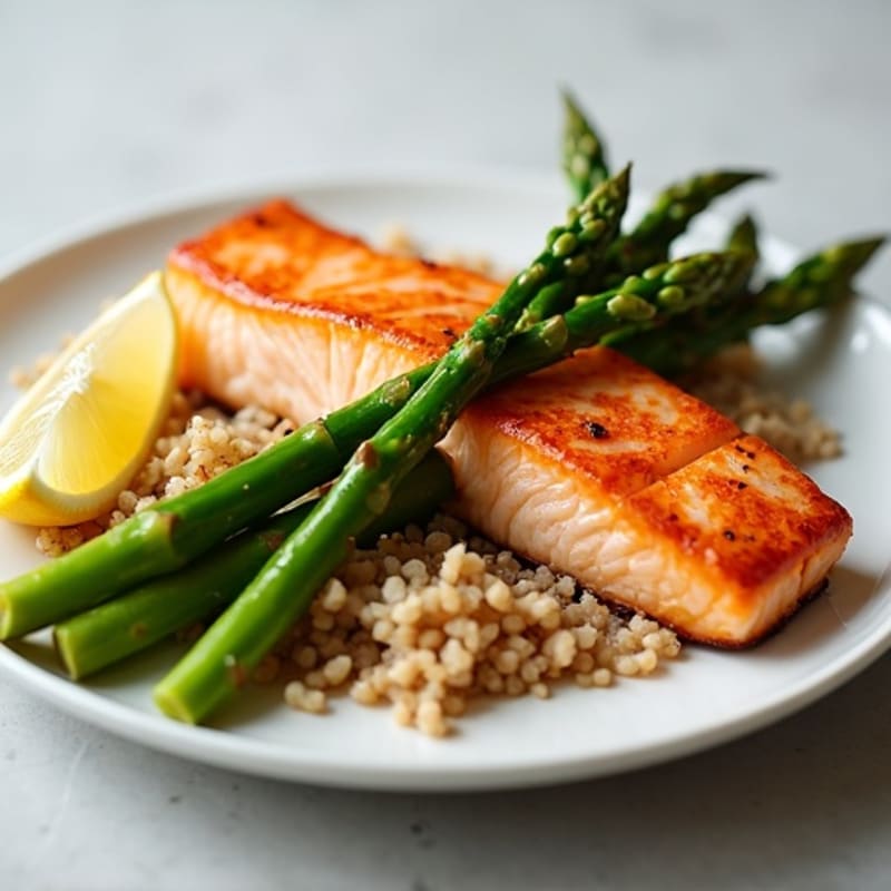 Seared Salmon with Steamed Asparagus and Brown Rice