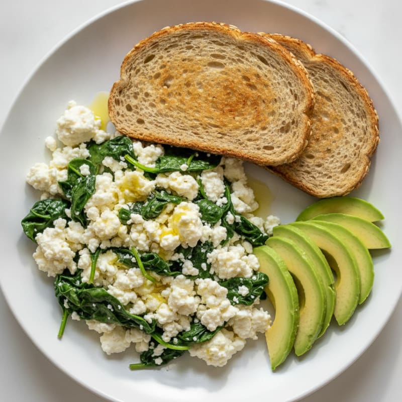Cottage Cheese Egg White Scramble with Sautéed Spinach