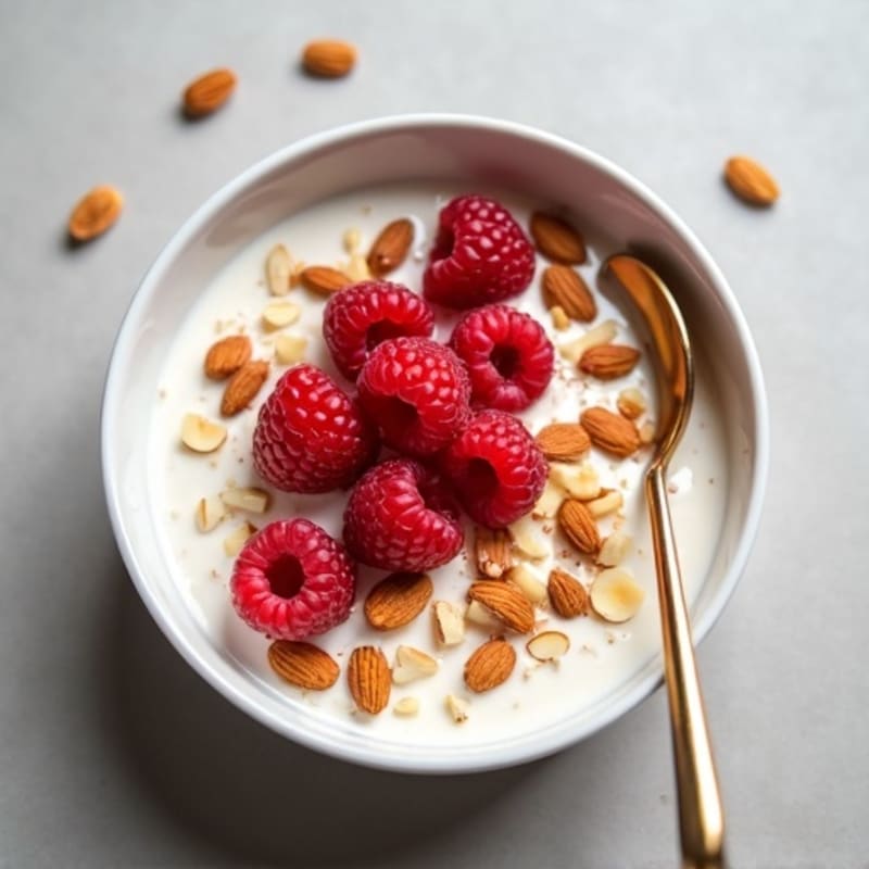 Creamy Vanilla Protein Yogurt Bowl with Fresh Raspberries and Toasted Almonds