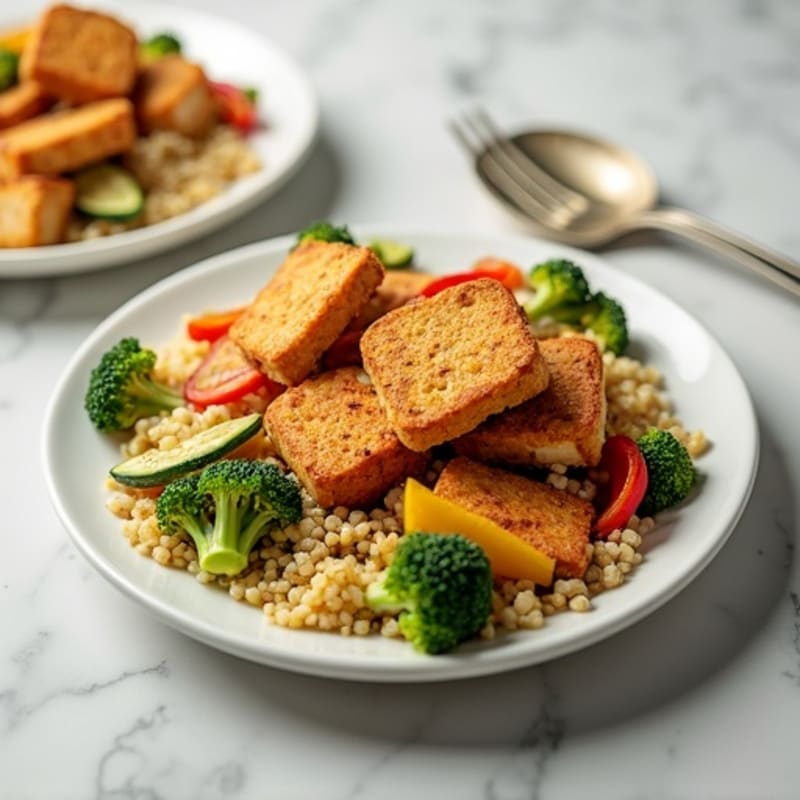 Crispy Baked Tofu with Quinoa and Roasted Vegetables