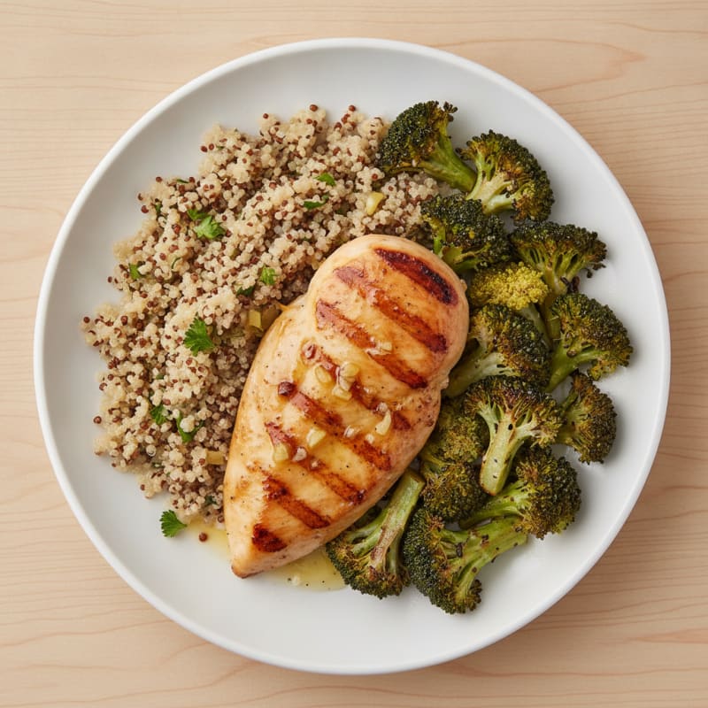 Grilled Chicken Breast with Quinoa and Roasted Broccoli