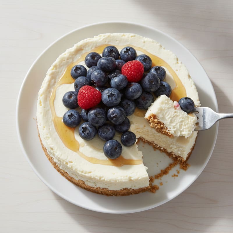 Silky Greek Yogurt Protein Cheesecake with Fresh Berries