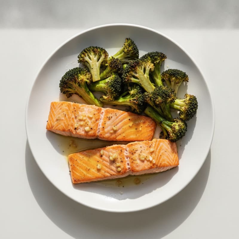 Seared Lemon Garlic Salmon with Roasted Broccoli