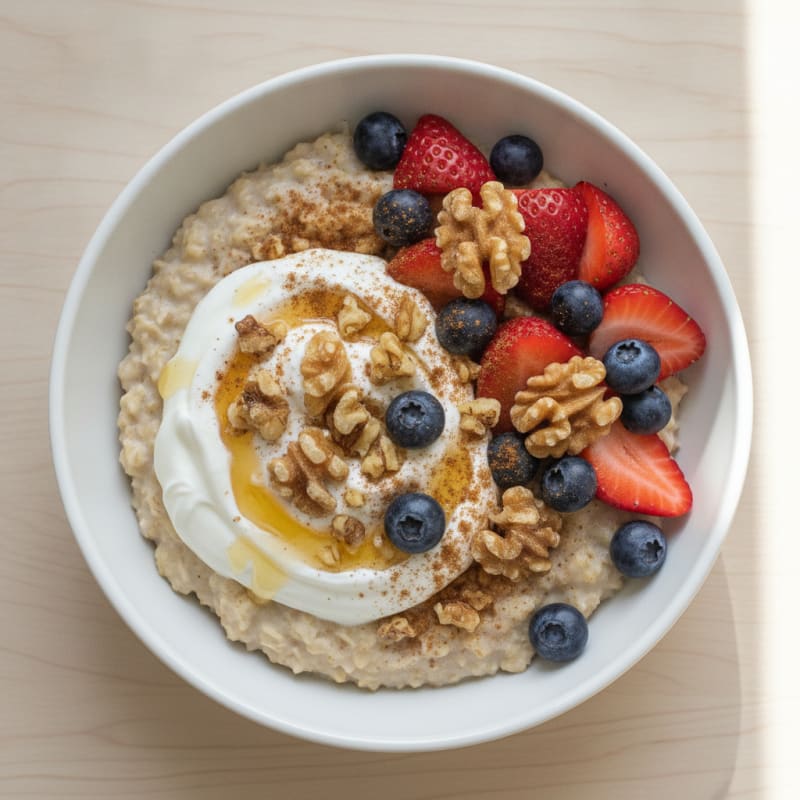 Walnut Berry Oatmeal with Greek Yogurt