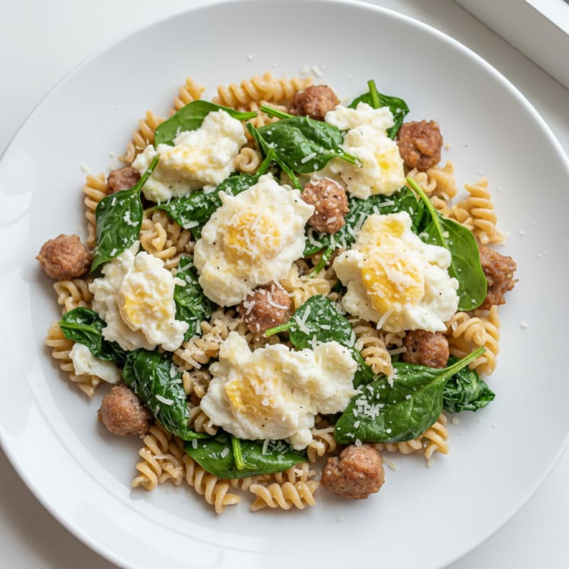 Egg White and Spinach Scramble with Turkey Sausage