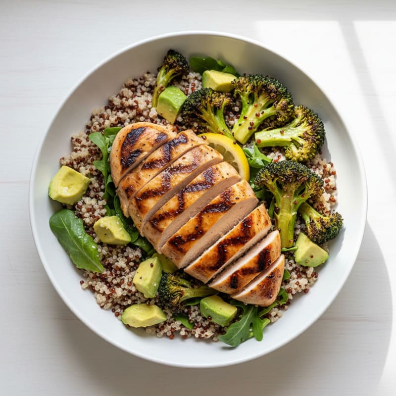 Grilled Chicken and Quinoa Power Bowl with Roasted Broccoli