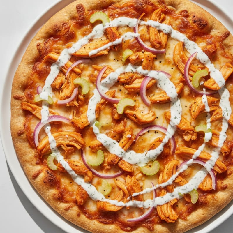 Buffalo Chicken Pizza with Ranch Drizzle